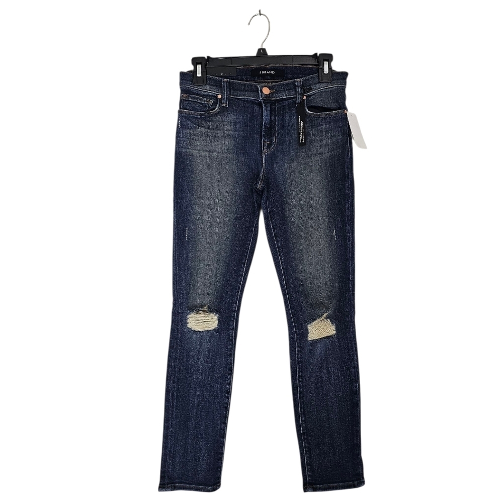J‎ Brand Capri Mid Rise Dark Blue Distressed Skinny Jeans 27 NWT
